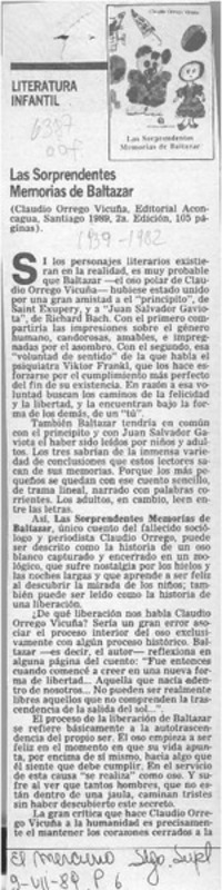 Las sorprendentes memorias de Baltazar  [artículo] M. Ester Roblero.
