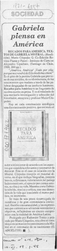 Gabriela piensa en América  [artículo] G. Angelcos.