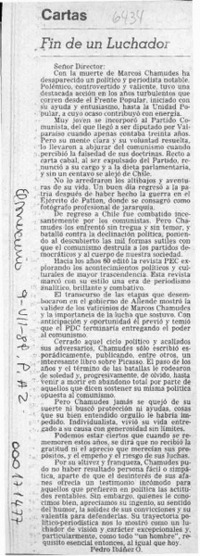 Fin de un luchador  [artículo] Pedro Ibáñez O.