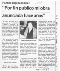 "Por fin publico mi obra anunciada hace años"  [artículo].