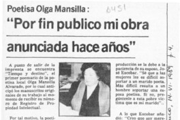 "Por fin publico mi obra anunciada hace años"  [artículo].