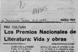 Los Premios Nacionales de Literatura, vida y obras  [artículo].