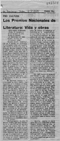 Los Premios Nacionales de Literatura, vida y obras