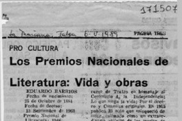 Los Premios Nacionales de Literatura, vida y obras