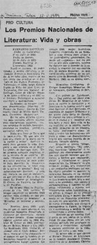 Los Premios Nacionales de Literatura, vida y obras