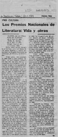 Los Premios Nacionales de Literatura, vida y obras  [artículo].