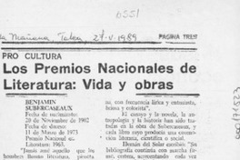 Los Premios Nacionales de Literatura, vida y obras  [artículo].