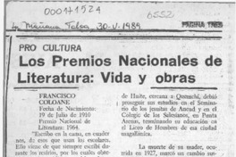 Los Premios Nacionales de Literatura, vida y obras  [artículo].