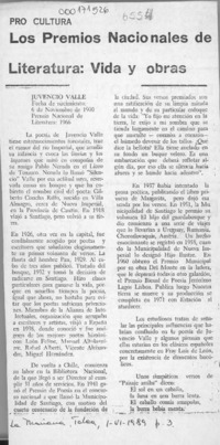 Los Premios Nacionales de Literatura, vida y obras  [artículo].