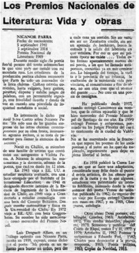 Los Premios Nacionales de Literatura, vida y obras