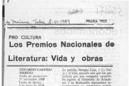 Los Premios Nacionales de Literatura, vida y obras  [artículo].