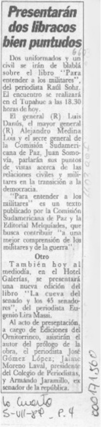 Presentarán dos libracos bien puntudos  [artículo].