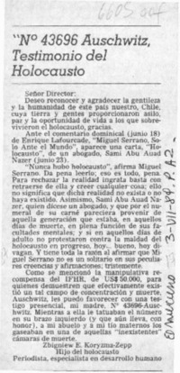 No 43696 Auschwitz, testimonio del holocausto