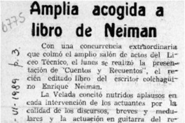 Amplia acogida a libro de Neiman  [artículo].