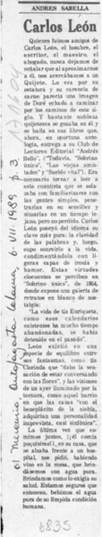Carlos León  [artículo] Andrés Sabella.
