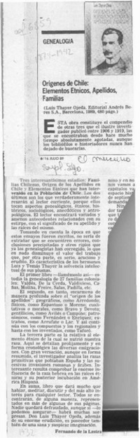 Orígenes de Chile, elementos étnicos, apellidos, familias