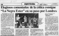Elogiosos comentarios de la crítica consigue "La negra Ester" en su paso por Londres  [artículo].