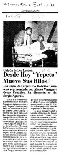 Desde hoy "Yepeto" mueve sus hilos  [artículo].