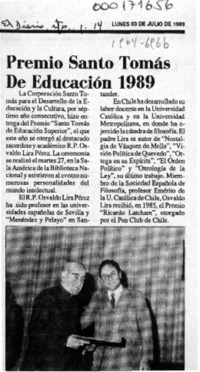 Premio Santo Tomás de Educación 1989  [artículo].