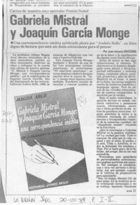 Gabriela Mistral y Joaquín García Monge  [artículo] Juan Antonio Massone.