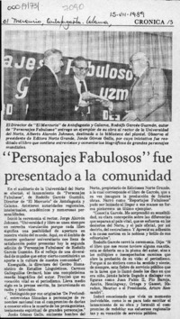"Personajes fabulosos" fue presentado a la comunidad  [artículo].
