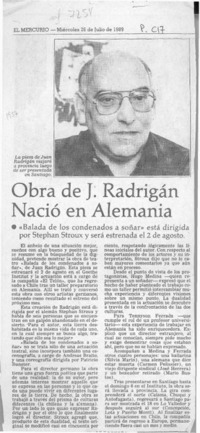 Obra de J. Radrigrán nació en Alemania  [artículo].