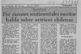 Por razones sentimentales escritor habla sobre actrices chilenas  [artículo].