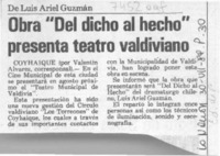 Obra "Del dicho al hecho" presenta teatro valdiviano