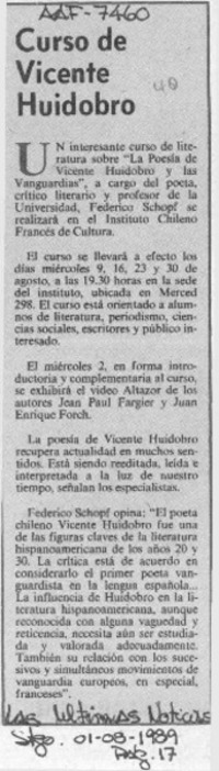 Curso de Vicente Huidobro
