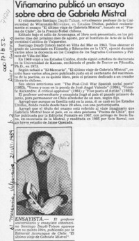 Viñamarino publicó un ensayo sobre obra de Gabriela Mistral  [artículo].
