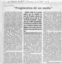 "Fragmentos de un sueño"  [artículo] Wellington Rojas Valdebenito.