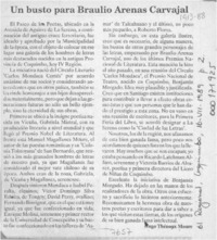 Un busto para Braulio Arenas Carvajal  [artículo] Hugo Thénoux Moure.
