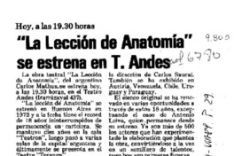 "La Lección de anatomía" se estrena en T. Andes  [artículo].