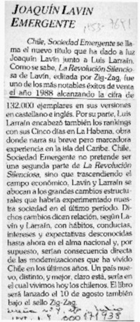 Joaquín Lavín emergente  [artículo].