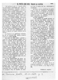 El poeta que nos trajo la lluvia  [artículo] Mario E. Banic.