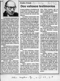 Dos valiosos testimonios  [artículo] Emilio Oviedo.