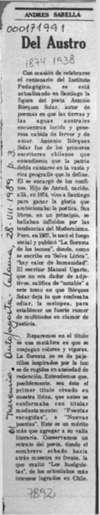 Del austro  [artículo] Andrés Sabella.