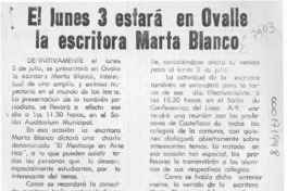 El Lunes 3 estará en Ovalle la escritora Marta Blanco  [artículo].