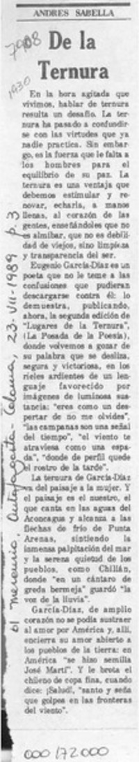 De la ternura  [artículo] Andrés Sabella.