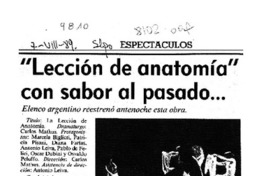 "Lección de anatomía" con sabor al pasado --  [artículo] J. P. R.