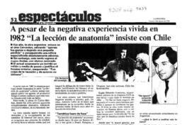 A pesar de la negativa experiencia vivida en 1982 "La lección de anatomía" insiste con Chile  [artículo].