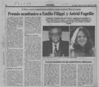 Premio académico a Emilio Filippi y Astrid Fugellie  [artículo].