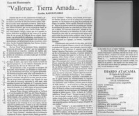 "Vallenar, tierra amada -- "  [artículo] Kadur Flores.