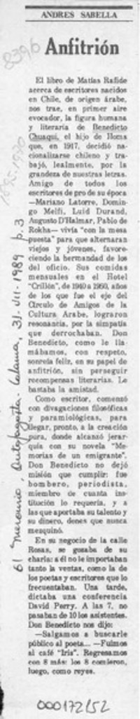 Anfitrión  [artículo] Andrés Sabella.