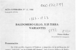 Baldomero Lillo, Sub Terra, variantes  [artículo] Dieter Oelker.