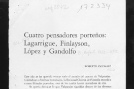 Cuatro pensadores porteños, Lagarrigue, Finlayson, López y Gandolfo  [artículo] Roberto Escobar.