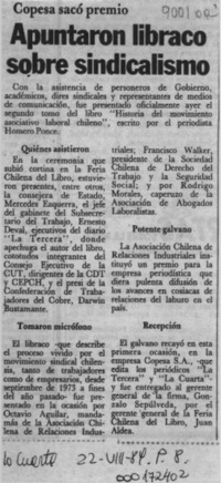 Apuntaron libraco sobre sindicalismo  [artículo].