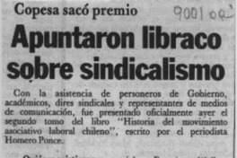 Apuntaron libraco sobre sindicalismo  [artículo].