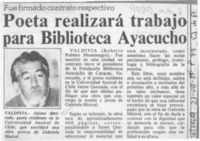 Poeta realizará trabajo para biblioteca Ayacucho  [artículo] Roberto Poblete Montenegro.