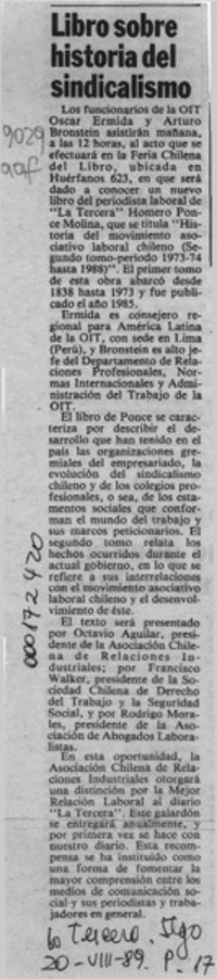 Libro sobre historia del sindicalismo  [artículo].